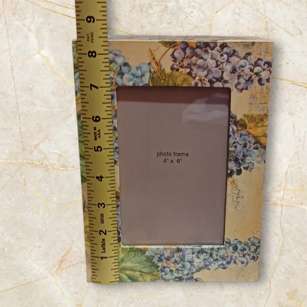 Gift Clock Grape Desk Set. Clock,Tissue Box, and Photo Frame. Yellow Print